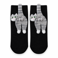 Black socks with a 3D gray tabby cat on a white background