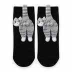 Black socks with a 3D gray tabby cat on a white background