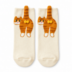 Cream socks with a 3D ginger tabby cat on a white background
