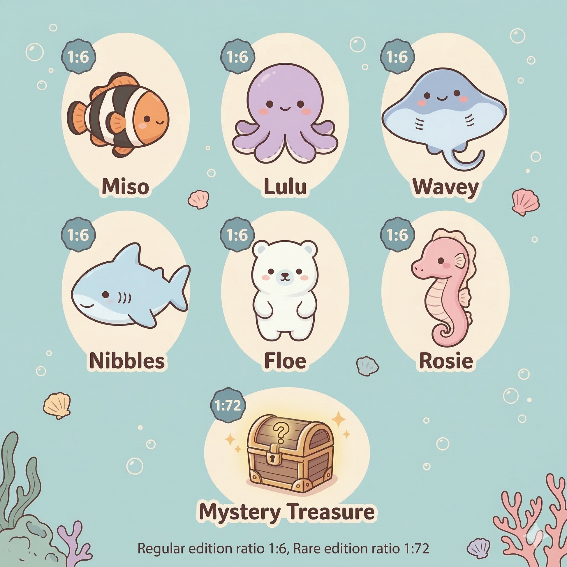 Mokoo™ | Sea Friends Blind Box — all ocean characters displayed by MOKOO