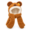 Brown capybara plush hood hat with scarf and mittens on a white background