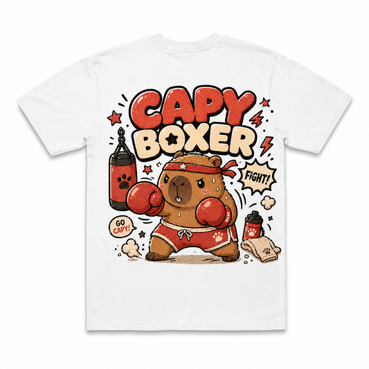 Happy Capy | Capy Boxer T-Shirt — capybara graphic tee by MOKOO