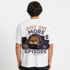 Happy Capy | Just One More Episode T-Shirt — design detail close-up