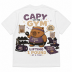 Happy Capy | Capy at the Gym T-Shirt — capybara graphic tee by MOKOO
