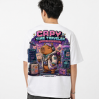 Happy Capy | Capy Time Traveler T-Shirt — design detail close-up