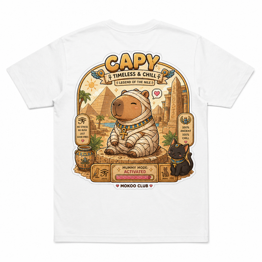Happy Capy | Capy Timeless & Chill T-Shirt — capybara graphic tee by MOKOO