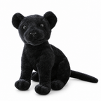 Black panther cub plush sitting on a white background