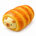 Croissant squishy with a capybara face on a white background