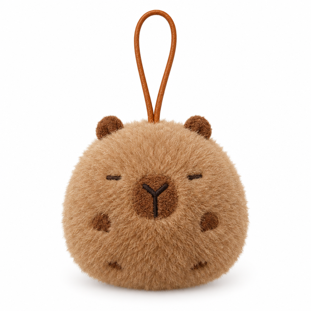 Round capybara name tag keychain on a white background