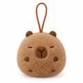 Round capybara name tag keychain on a white background
