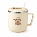 Cream stainless steel capybara mug with lid and straw on a white background