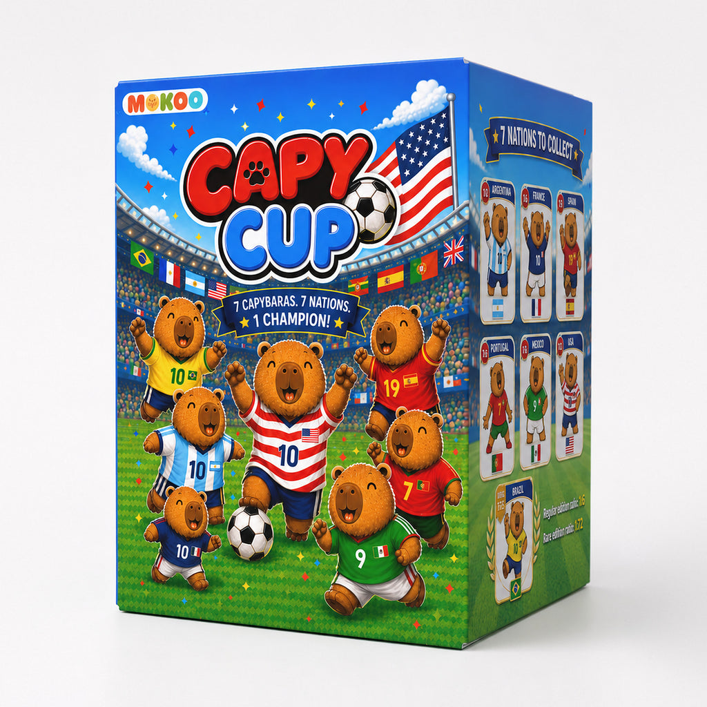 MOKOO CapyCup limited edition blind box — 7 capybaras in national football kits