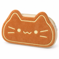 Caramel cat face pencil case with a stitched cream face on a white background