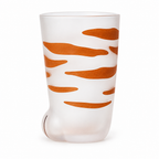 Frosted cat paw glass cup with ginger tabby stripes on a white background