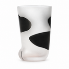 Frosted cat paw glass cup with black patches on a white background