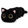 Black caterpillar cat plush with golden eyes on a white background