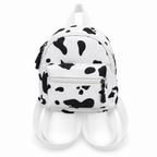 White mini backpack with black cow spots on a white background