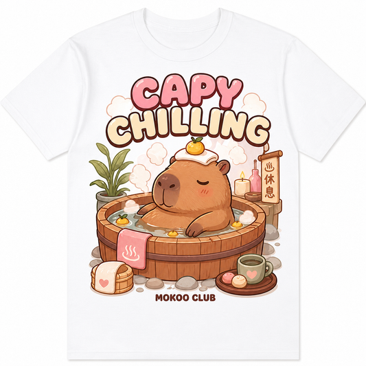 Happy Capy | Capy Chilling T-Shirt — capybara graphic tee by MOKOO