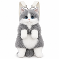 Gray and white fluffy cat plush backpack on a white background