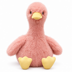 Fluffy pink duck plush on a white background
