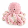 Pink fluffy octopus plush with curly tentacles on a white background