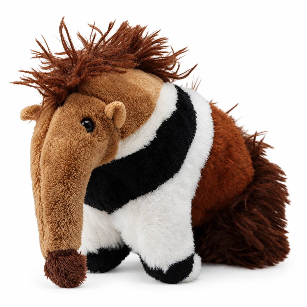 Realistic giant anteater plush on a white background
