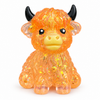 Orange glitter highland cow squishy on a white background