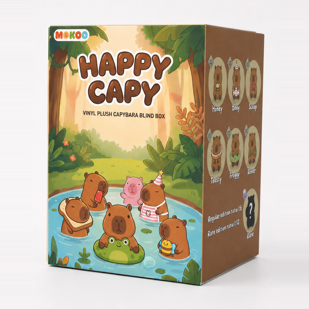 Mokoo Happy Capy Blind Box - vinyl plush capybara blind box packaging
