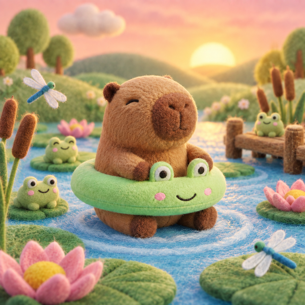 Mokoo Happy Capy Blind Box - Froggy capybara floating on a frog ring at the pond