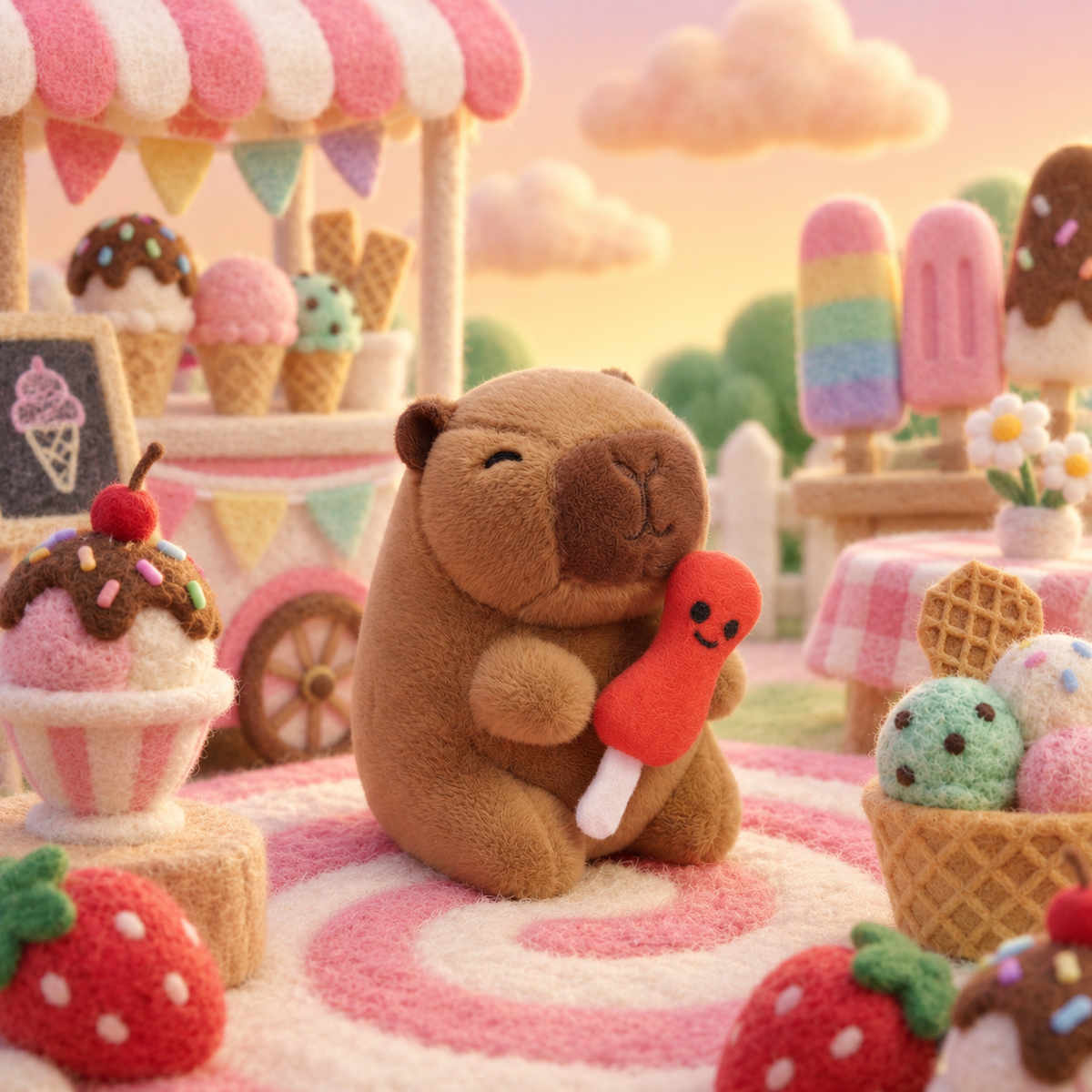 Mokoo Happy Capy Blind Box - Scoop capybara with a popsicle at the ice cream cart