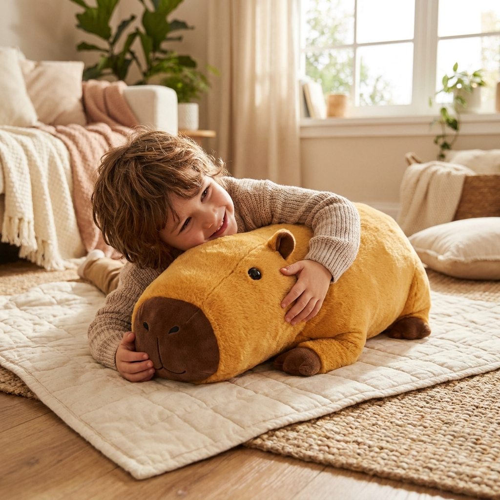 Person hugging Giant Capybara Plush — MOKOO giant plush