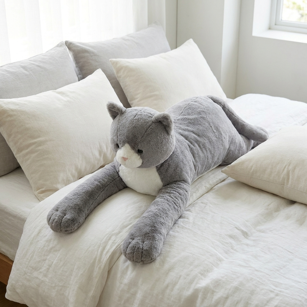 Giant Gray Cat Plush — side view showing full size