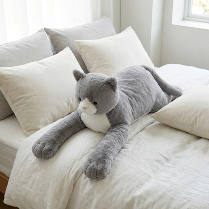 Giant Gray Cat Plush — side view showing full size