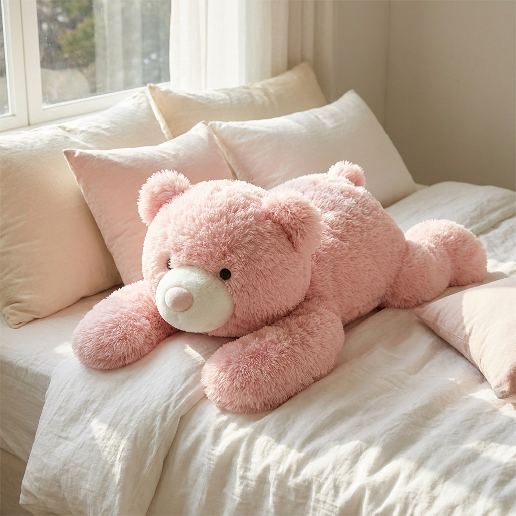 Giant Pink Bear Plush — front view of giant plush by MOKOO