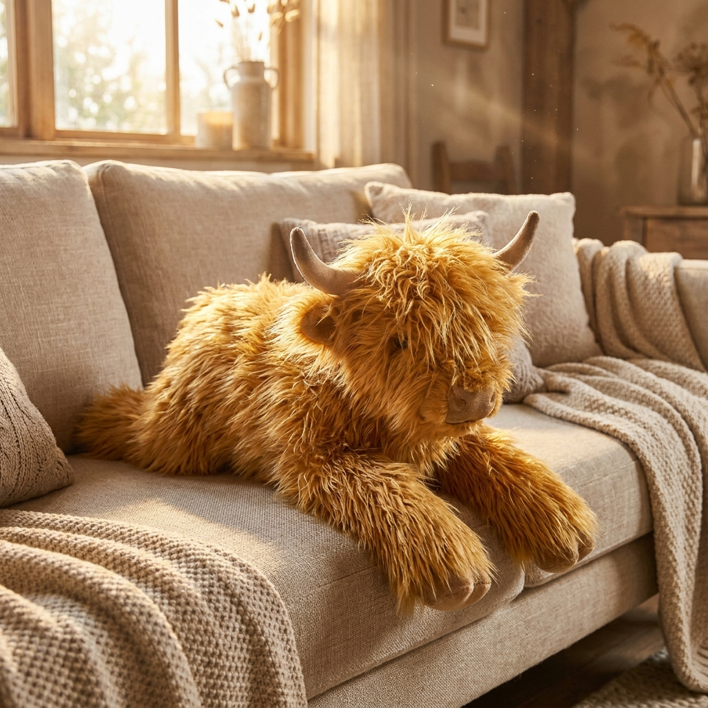 Giant Highland Cow Plush — front view of giant plush by MOKOO