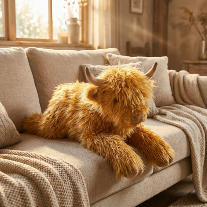 Giant Highland Cow Plush — front view of giant plush by MOKOO