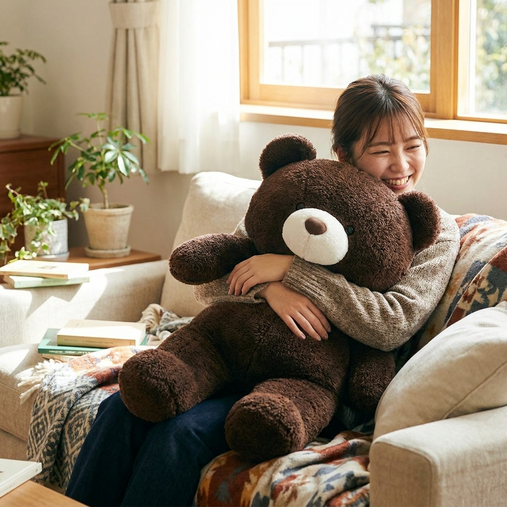 Giant Brown Bear Plush — side view showing full size
