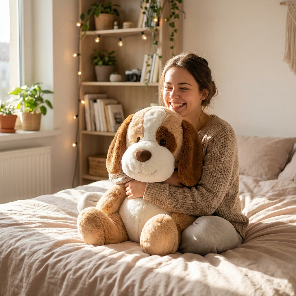 Person hugging Giant Dog Plush — MOKOO giant plush