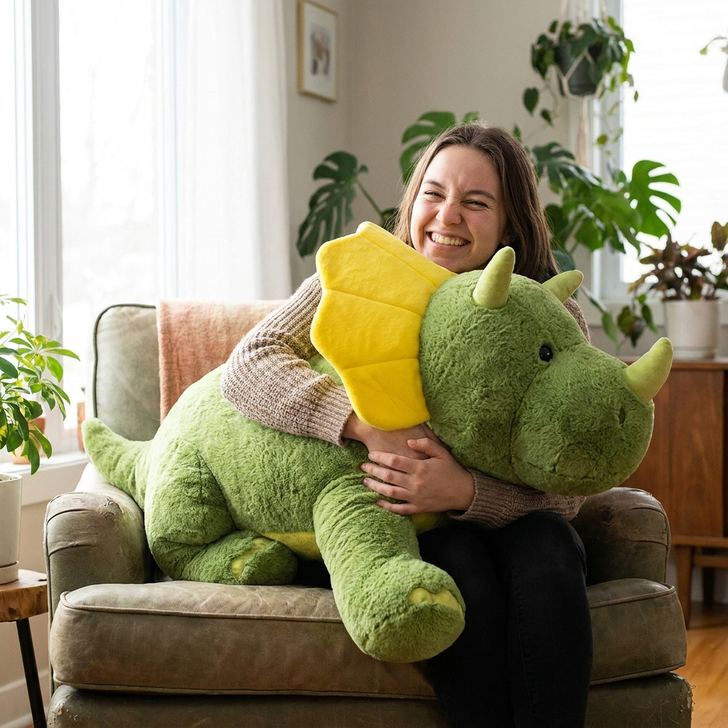 Giant Triceratops Plush — lifestyle photo by MOKOO