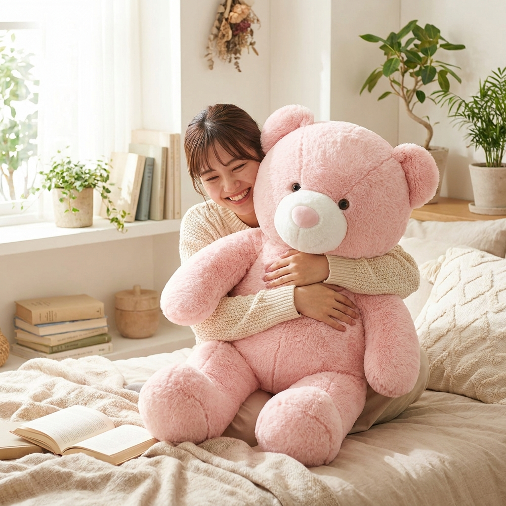 Giant Pink Bear Plush — side view showing full size