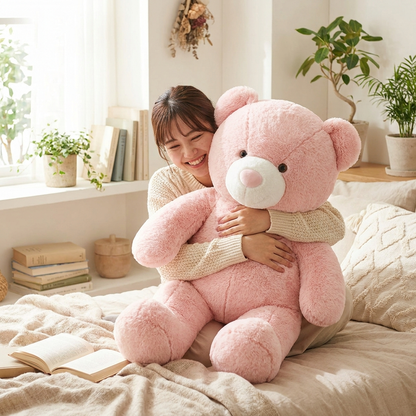 Giant Pink Bear Plush — side view showing full size