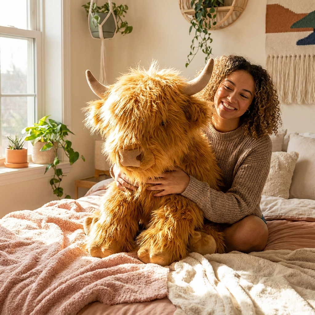 Giant Highland Cow Plush — side view showing full size