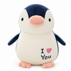Navy penguin plush with I love you on its belly on a white background