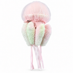 Pale pink plush jellyfish with ruffled pink and mint arms on a white background