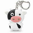 Cartoon cow LED keychain with a pink muzzle on a white background