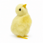 Lifelike fluffy yellow mini chick standing on a white background