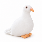 Lifelike white dove plush on a white background