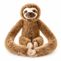 Caramel brown long arm sloth plush on a white background