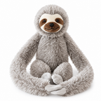 Taupe gray long arm sloth plush on a white background