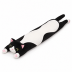 Long black and white cat plush on a white background